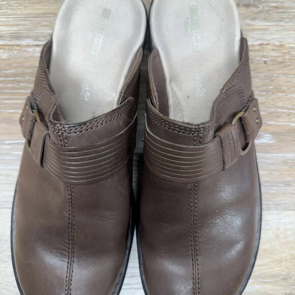 Clarks Collection Slip On Split Toe Brown Leather Mules Women's Size 10 - Picture 2 of 6